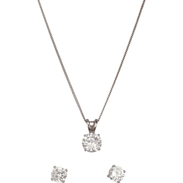 Buy Platinum Plated Silver 2.00ct Look Pendant and Earrings Set at