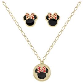 Disney Gold Coloured Minnie Mouse Necklace and Earrings Set