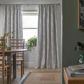 Habitat Floral Blackout Pencil Pleat Curtains -Green & White