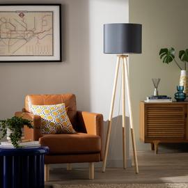 Habitat Wooden Tripod Floor Lamp - Wood and Grey