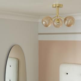 Habitat Edie Glass 3 Light Flush Ceiling Light - Champagne