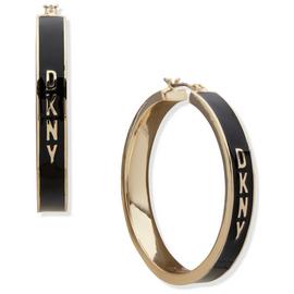DKNY Gold and Black Enamel Hoop Earrings