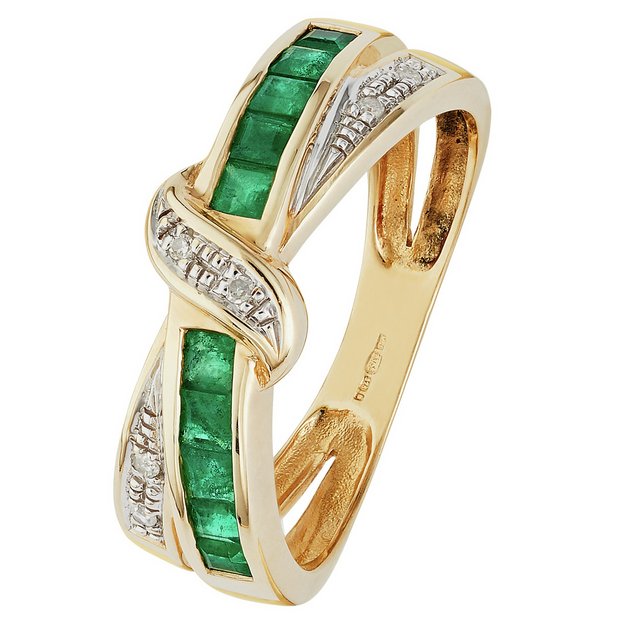 Buy 9ct Gold Emerald and Diamond Crossover Eternity Ring at Argos.co.uk