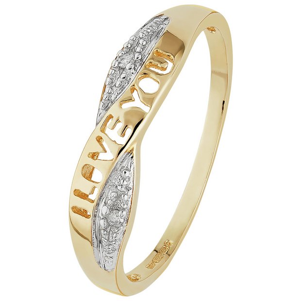 Buy Revere 9ct Gold Diamond Accent 'I Love You' Crossover Ring at Argos