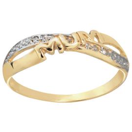 Moon & Back 9ct Yellow Gold Diamond Accent 'Mum' Ring