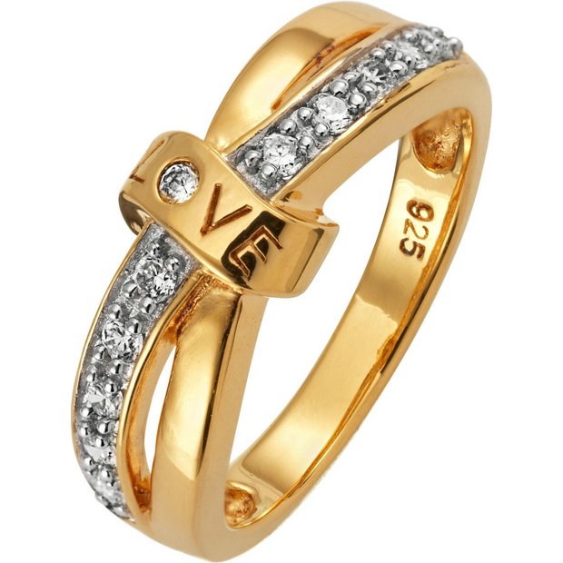 Buy 18ct Gold Plated Silver Cubic Zirconia Crossover Love Ring at Argos