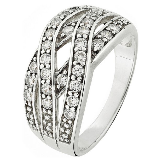 Buy Revere Sterling Silver Cubic Zirconia Multi Crossover Band Dress Rings Argos 