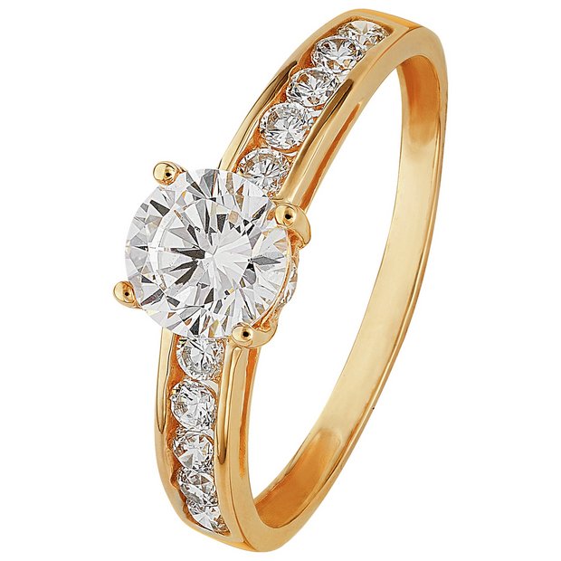 Buy Revere 9ct Gold Solitaire Cubic Zirconia Shoulder Ring Dress