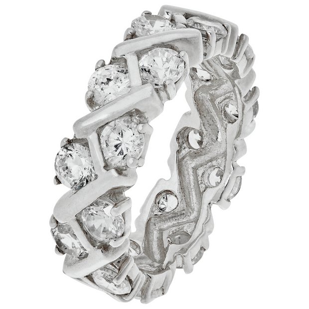 Buy Sterling Silver CZ CrissCross Full Eternity Ring Size H at Argos