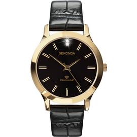 Sekonda Men's Diamond Black Leather Strap Watch