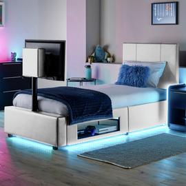 XR Living Ava Single Faux Leather TV LED Bed Frame - White