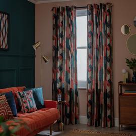 Habitat Chain Check Fully Lined Eyelet Curtains - Multi