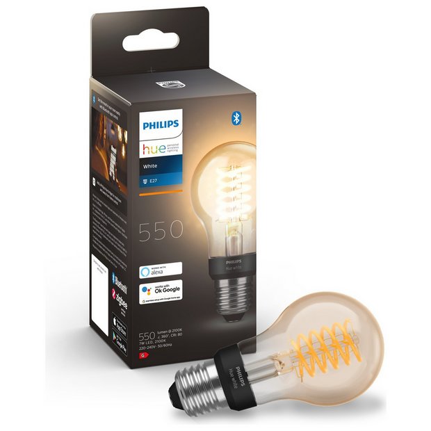 Buy Philips Hue Bulbs E27 (A60-Filament) 7W 550lm Warm-to-cool white light  Amber