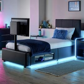 XR Living Ava Single Faux Leather TV LED Bed Frame - Black