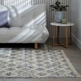 Habitat Printed Cream & Blue Cotton Flatweave Rug -160x230cm