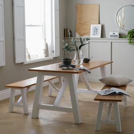 Habitat Burford White Dining Table & 2 White Benches