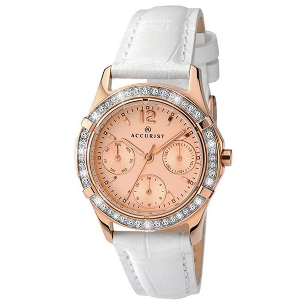 Buy Accurist Ladies' Rose Gold Dial and White Strap Watch at Argos.co