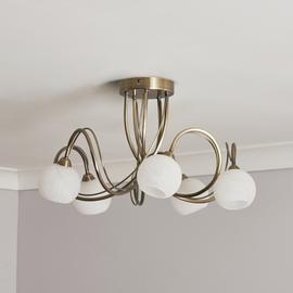 BHS Acacia Glass 5 Light Flush Ceiling Light - Satin Brass