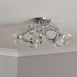 BHS Sagitarius Glass 5 Light Flush to Ceiling Light - Chrome