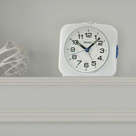Seiko Clocks Square Sweep Analogue Alarm Clock - White