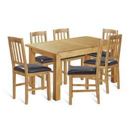 Argos Home Ashwell Ext Oak Dining Table & 6  Black Chairs