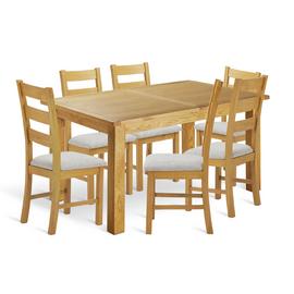 Argos Home Ashwell Ext Oak Dining Table & 6 Grey Chairs
