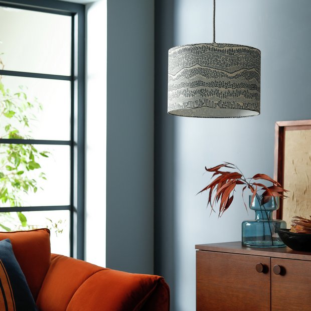 Buy Habitat 20x30cm Foilage Printed Shade White Black Lamp