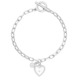Lipsy Silver Colour Crystal Heart Charm Bracelet