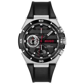 Hugo Mens Wild Black Leather Strap Watch