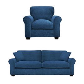 Argos Home Taylor Fabric Chair & 3 Seater Sofa - Blue