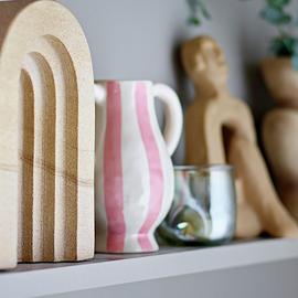 Bloomingville Binti Striped Stoneware Vase - Cream & Pink