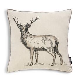 Habitat Christmas Stag Print Cushion - Natural - 43x43cm