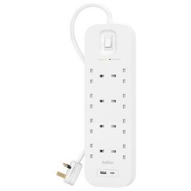 Belkin 8 Socket 2m USB A & C Surge Protected Extension Lead