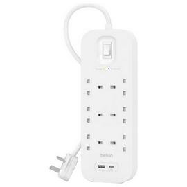 Belkin 6 Socket 2m USB A & C Surge Protected Extension Lead