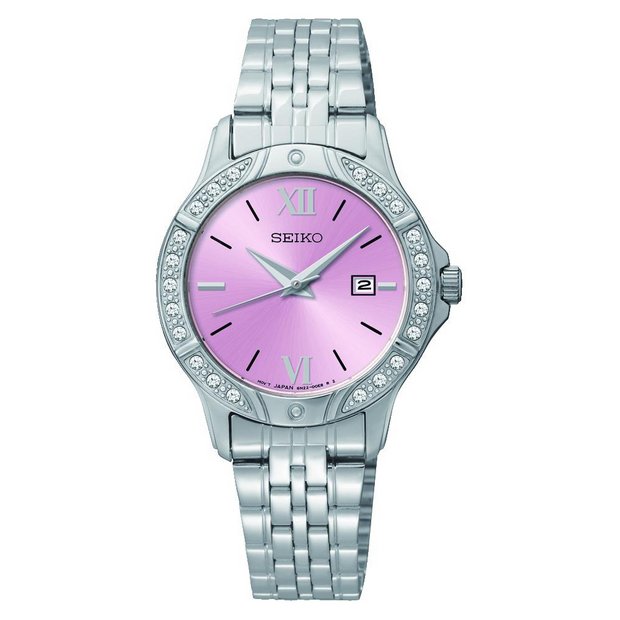 Buy Seiko Ladies' Pink Dial Stainless Steel Bracelet Watch at Argos.co