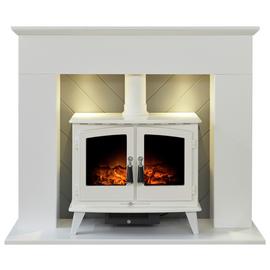 Adam Corinth 1.8kW Woodhouse Electric Stove - White And Grey
