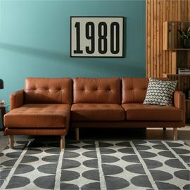 Habitat Newell Leather Left Hand Corner Chaise Sofa - Tan