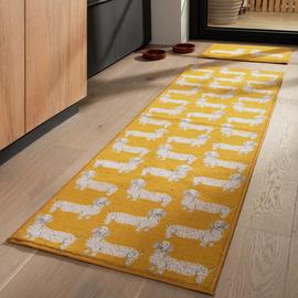 Habitat Dog Print Yellow Cut Pile Runner & Mat Set -180x57cm