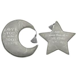 Bambino Moon & Star Velvet Cushion - Grey - 43x36cm