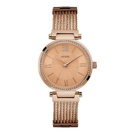 Guess Ladies Soho Rose Gold Plated Mesh Strap Watch