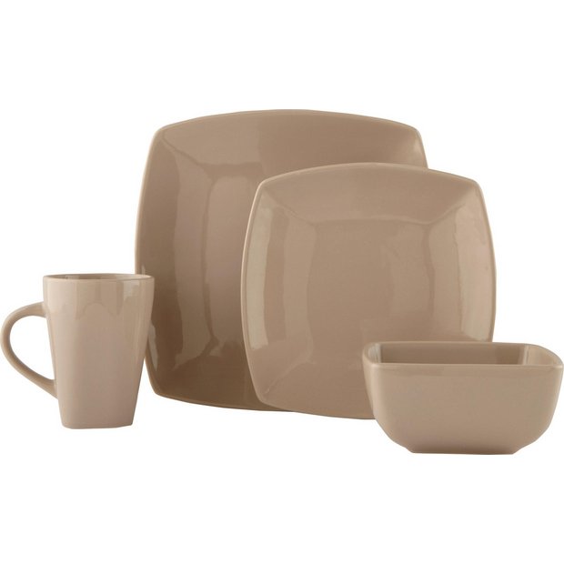 Buy Collection Bosa 16 Piece Square Stoneware Dinner SetNatural at