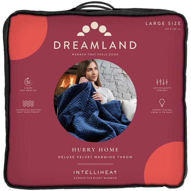 Buy Dreamland Deluxe Velvet Royal Blue Heated Throw Large