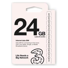 Three 24GB Pay As you Go Data SIM Card
