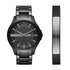 Armani Exchange Men's Black Bracelet Watch and Leather Cuff