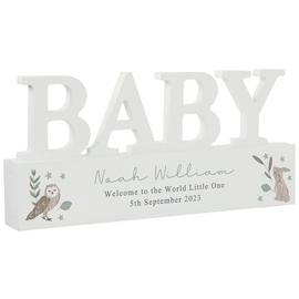 Personalised Message Woodland Wooden Baby Ornament - White.