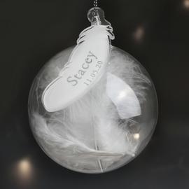 Personalised Message Feather Glass Christmas Bauble - Clear