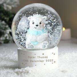 Personalised Message White Polar Bear Christmas Snow Globe