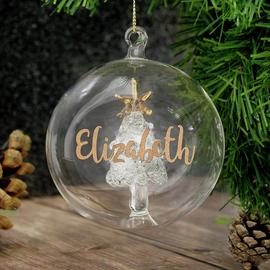 Personalised Message Gold Glitter Christmas Bauble - Clear