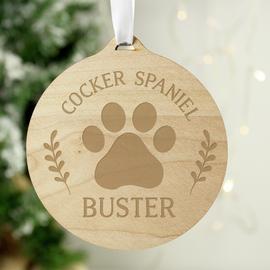 Personalised Message Dog's Paw Christmas Bauble - Wooden