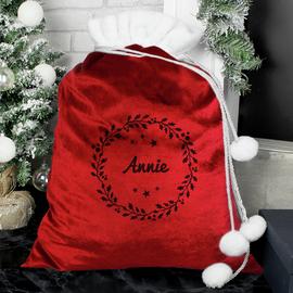 Personalised Message Holly Red Christmas Sack